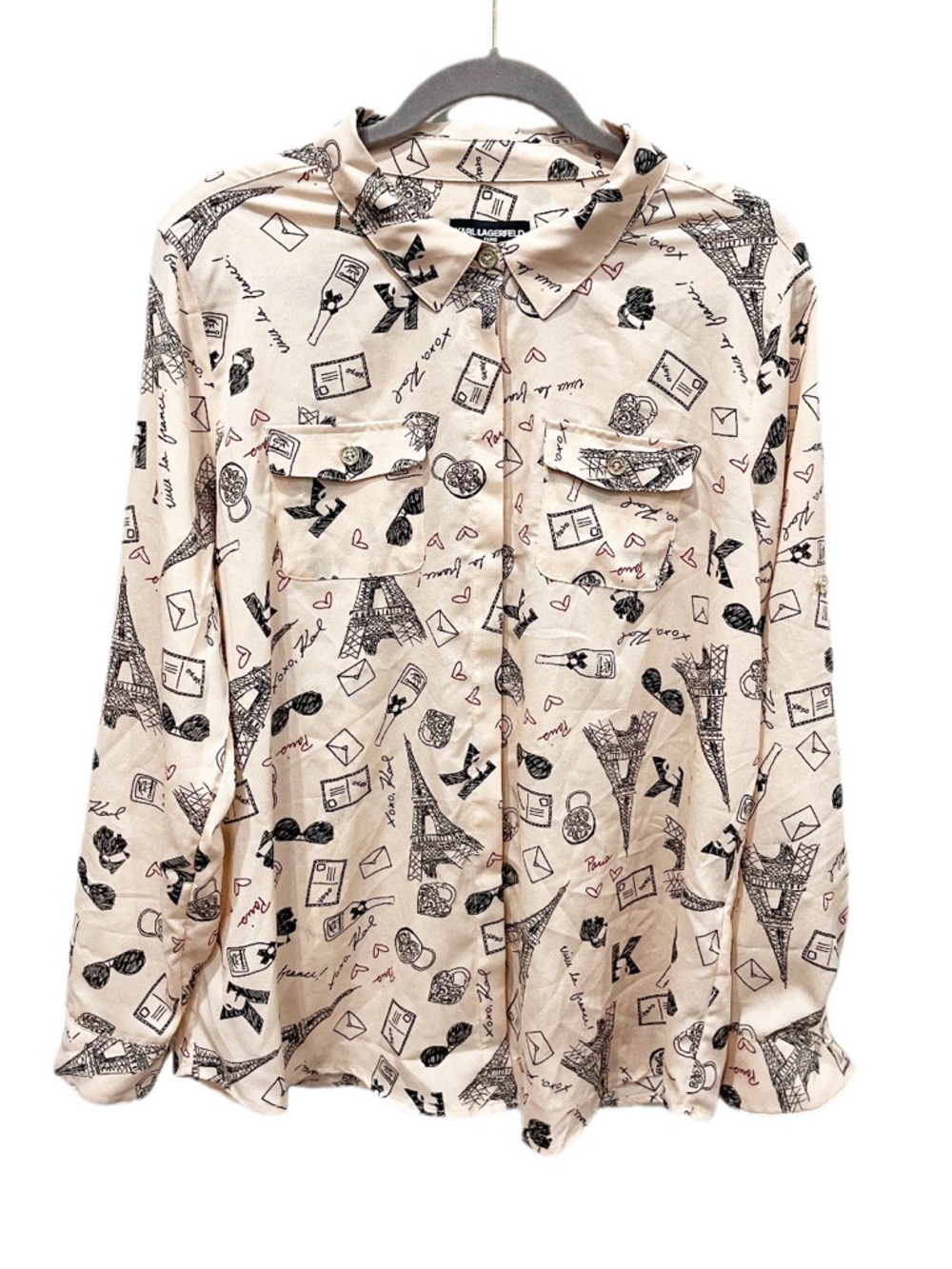 Karl Lagerfield Top Women's XL Blush Pink Paris Button Down Career Chic Office
